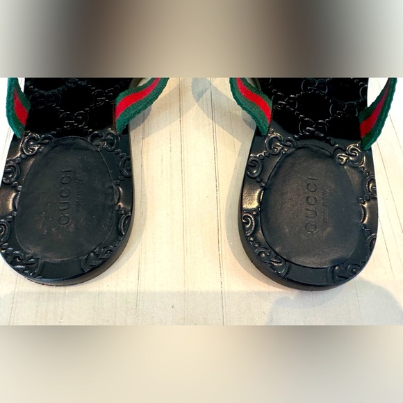 Authentic GUCCI Guccissima Web Thong Sandals Size 38/7.5 in Green Red Black - Picture 4 of 12